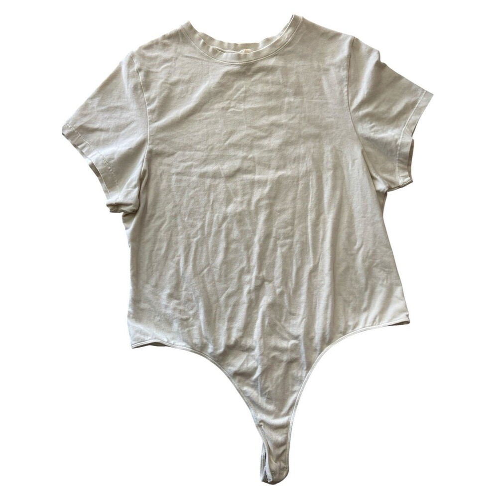 Skims Cotton Jersey Bodysuit‎ T-Shirt Women’s 4X Cream Short Sleeve Stretch Snap